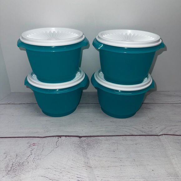 4 Tupperware Servalier Storage Bowls 886 with Seals 812  2-1/2 cup Teal - Picture 1 of 7